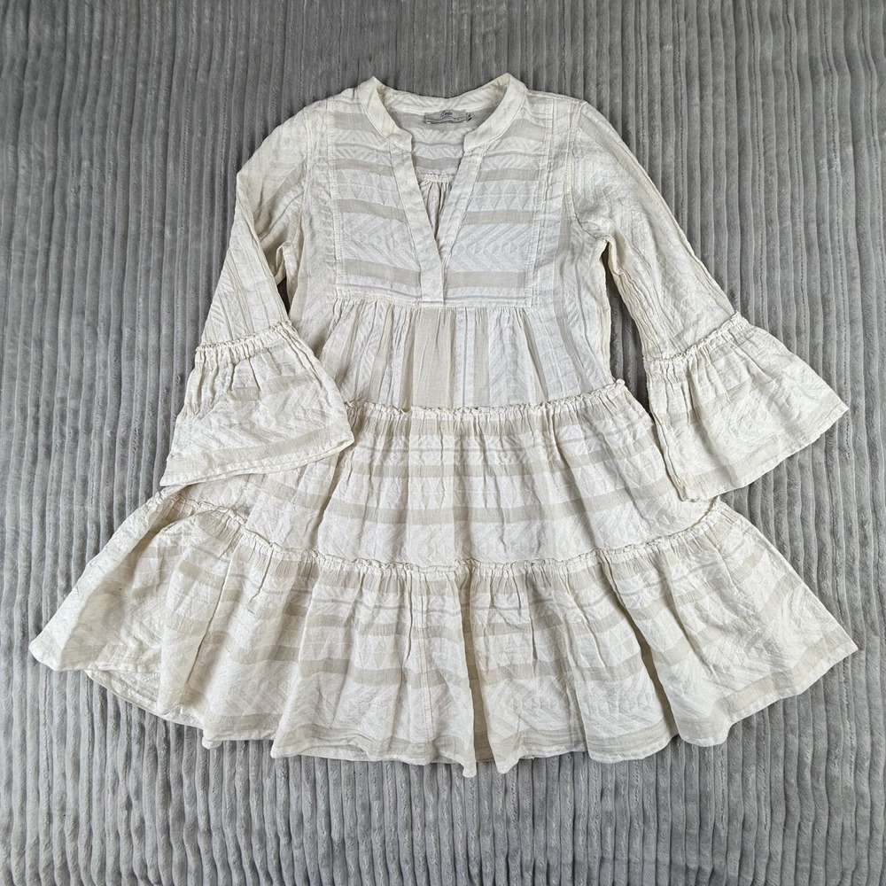 Devotion Twins Mini Dress Womensโ XS Cream Anthropologie Tiered Ella Bell Sleeve